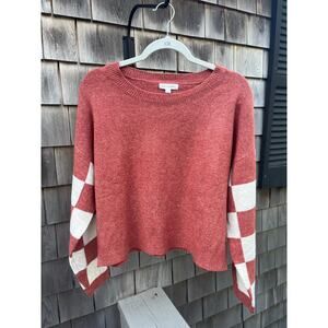 Blu Pepper, Women’s Sweater, Orange & White with Checkered Sleeves, NWOT, XL